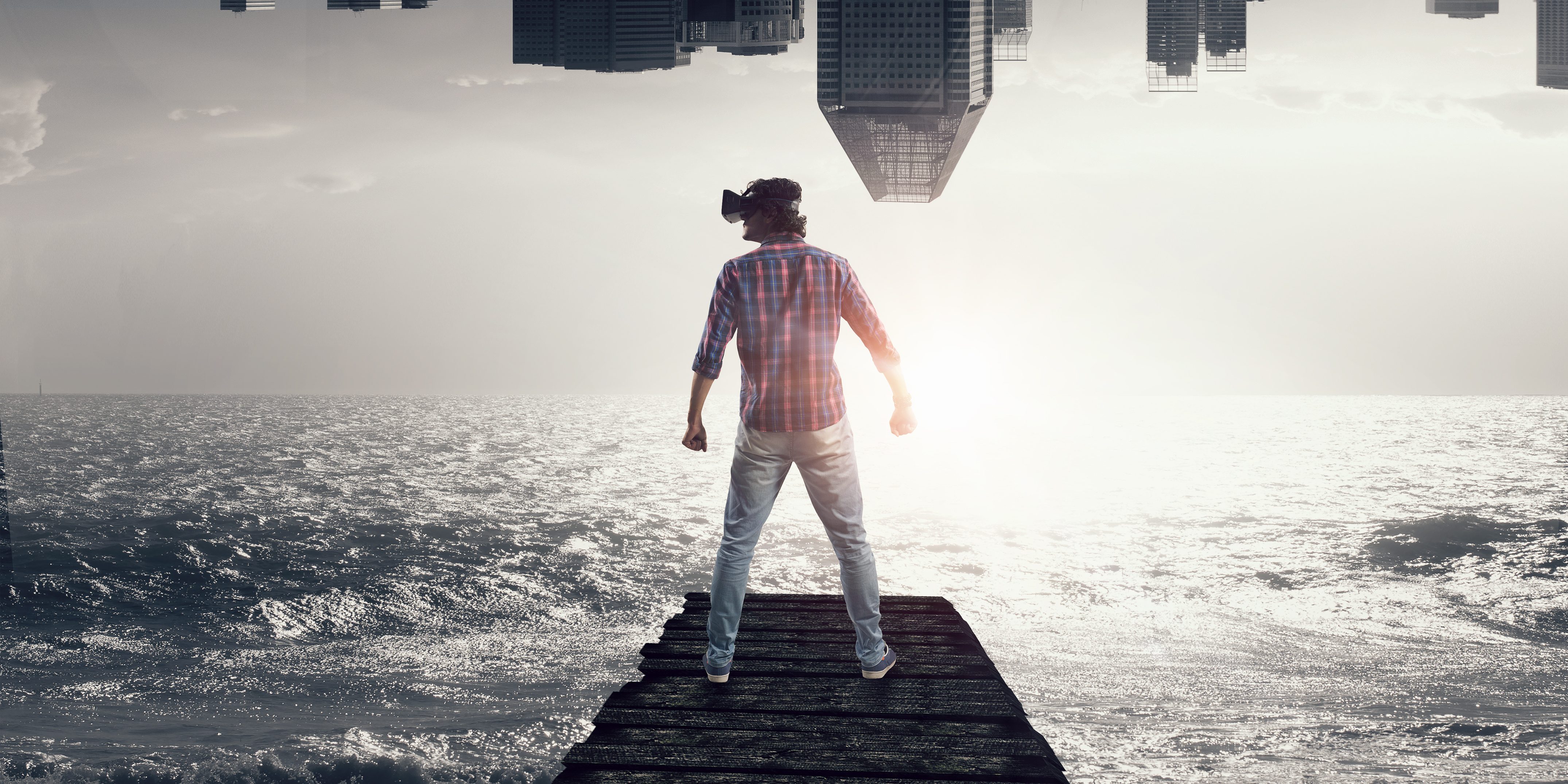 Man in virtual reality headset Covid got nothing on VR